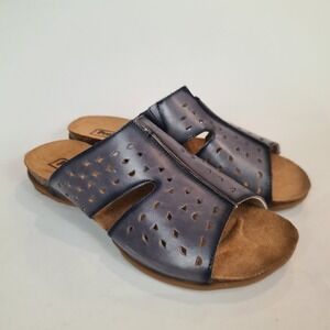 Propet Fionna Leather Cork Laser Cut Slides Sandal Womens Blue Size 10 Comfort
